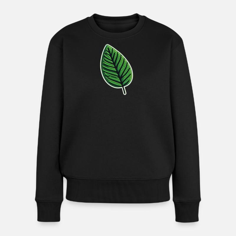Grünes Blatt Patch - Frauen Premium Bio Pullover - Schwarz