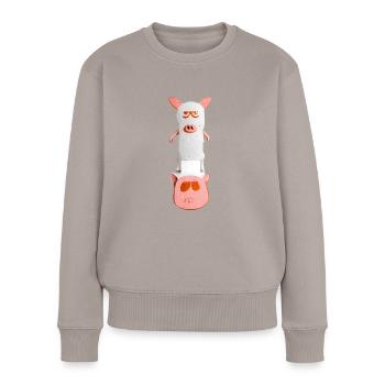 Schwein ernst - Frauen Premium Bio Pullover - Taupe - Vorne - Julia (174cm)