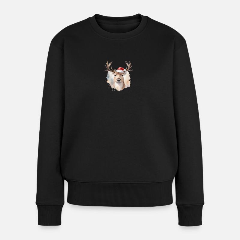 Reindeer Joy Watercolor Tee - Frauen Premium Bio Pullover - Schwarz