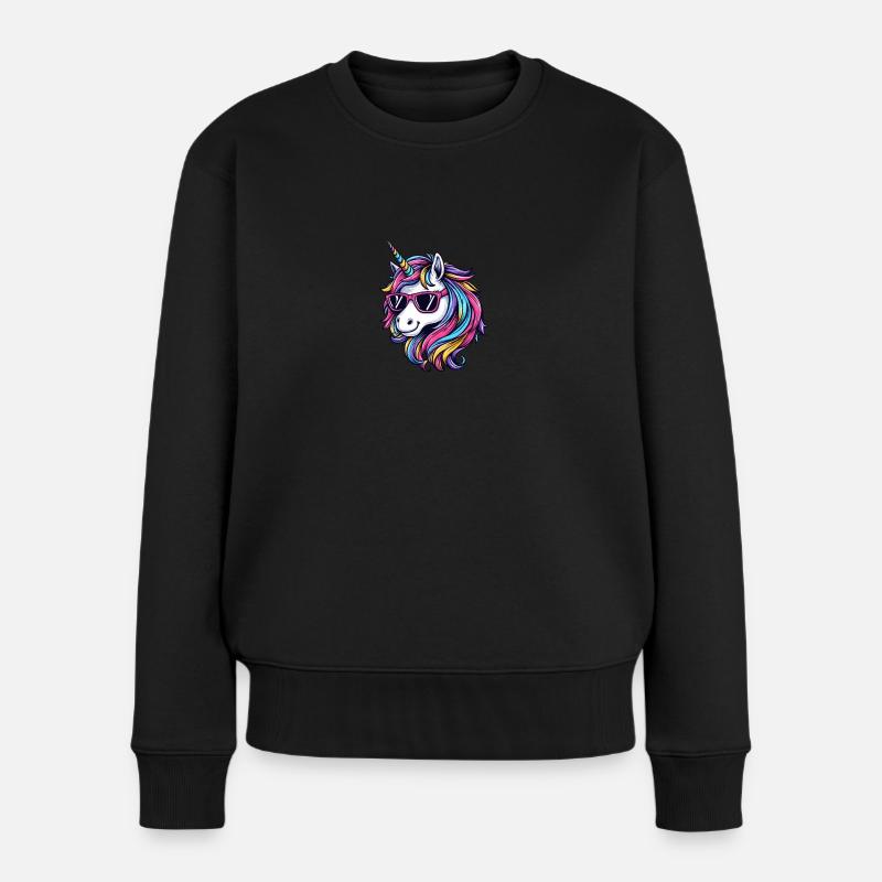 Licorne cool avec des lunettes de soleil - Pull Premium bio Femme - noir