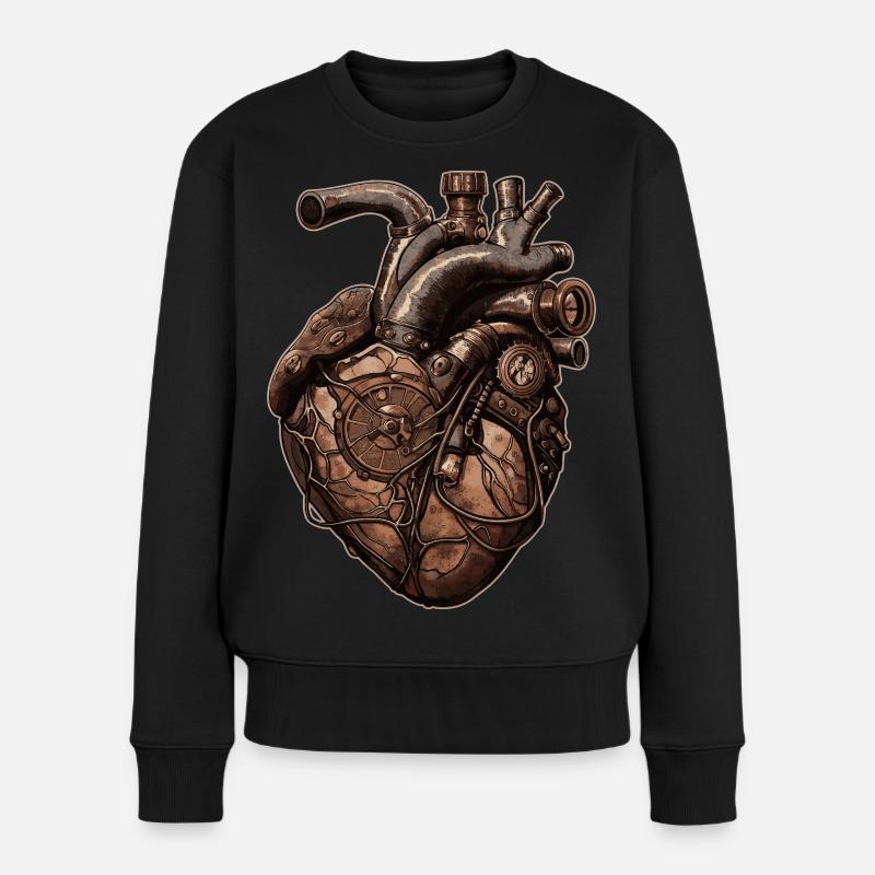Steampunk Herz Biomechanik - Frauen Premium Bio Pullover - Schwarz