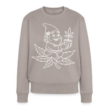 Süßer Zwerg auf fliegendem Hanfblatt - Frauen Premium Bio Pullover - Taupe - Vorne - Julia (174cm)