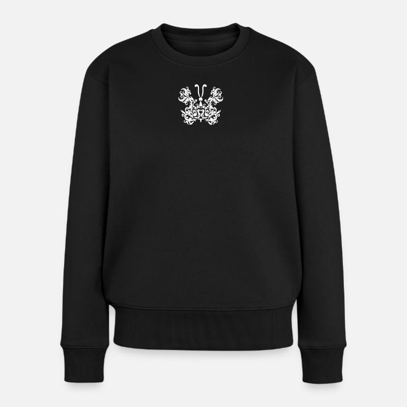 rankenmuster mit Schmetterlingsilhouette - Frauen Premium Bio Pullover - Schwarz