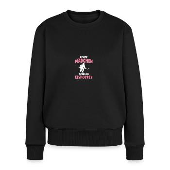 Eishockey Damen Eishockeyspielerin Eishockeytrikot - Frauen Premium Bio Pullover - Schwarz - Vorne - Julia (174cm)