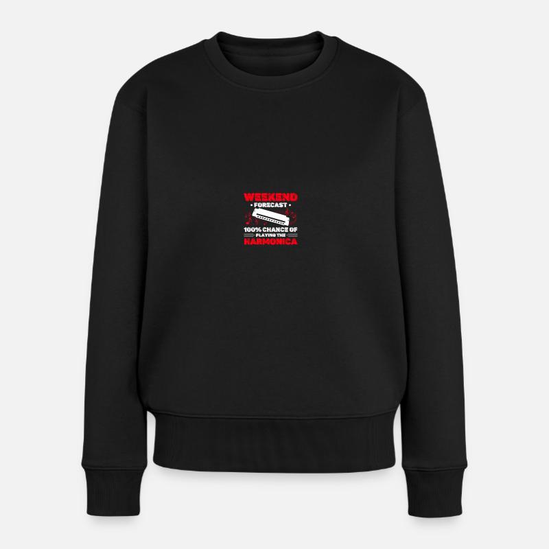 Mundharmonikaspieler - Frauen Premium Bio Pullover - Schwarz