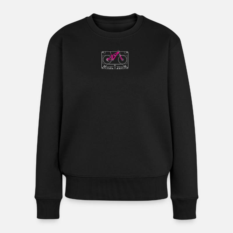 Silhouette VTT rose sur bande rétro - Pull Premium bio Femme - noir