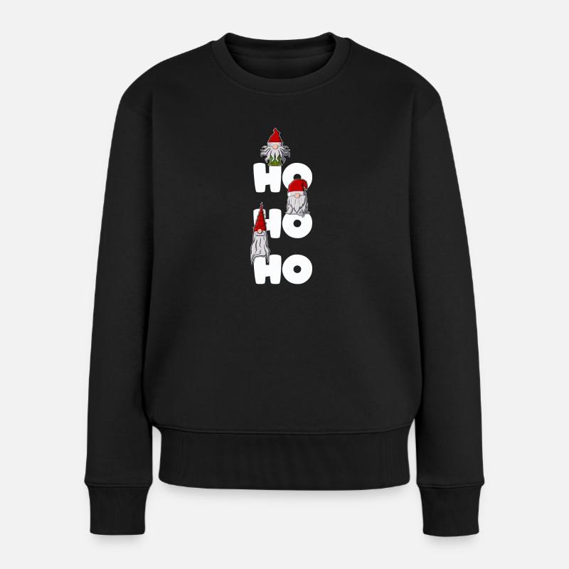 Hohoho Ho Ho Ho und drei Wichtel - Frauen Premium Bio Pullover - Schwarz
