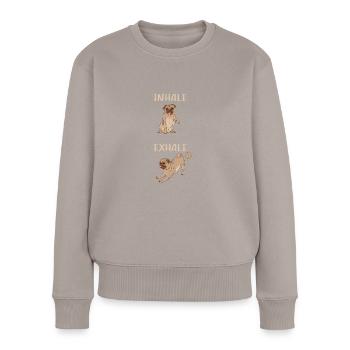 Inhale, Exhale - Pug, Yoga, Exercise, Dog Sports - Women's Premium Organic Jumper - taupe - Front - Julia (174cm)