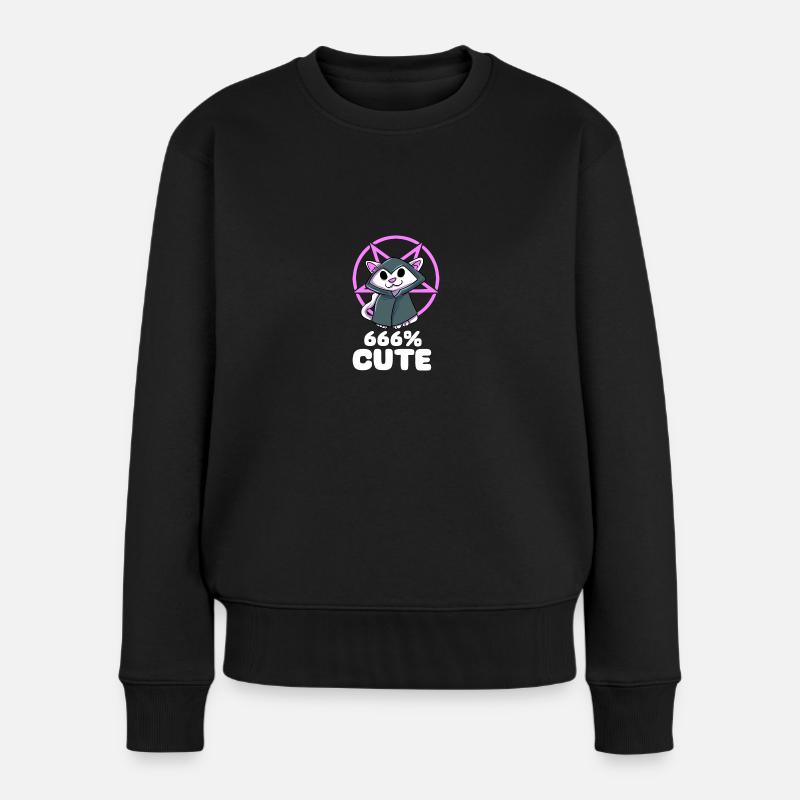 666 % Cute Satan Katze Hexe Pentagramm Gothic - Frauen Premium Bio Pullover - Schwarz