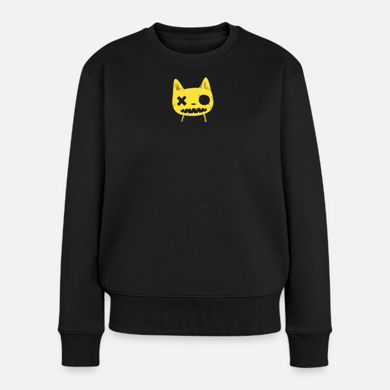 Petits Monstres : Chat Jaune Effrayant - Pull Premium bio Femme - noir