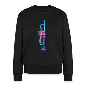 Trompete,musikinstrument,graffiti, malerei - Frauen Premium Bio Pullover - Schwarz - Vorne - Julia (174cm)