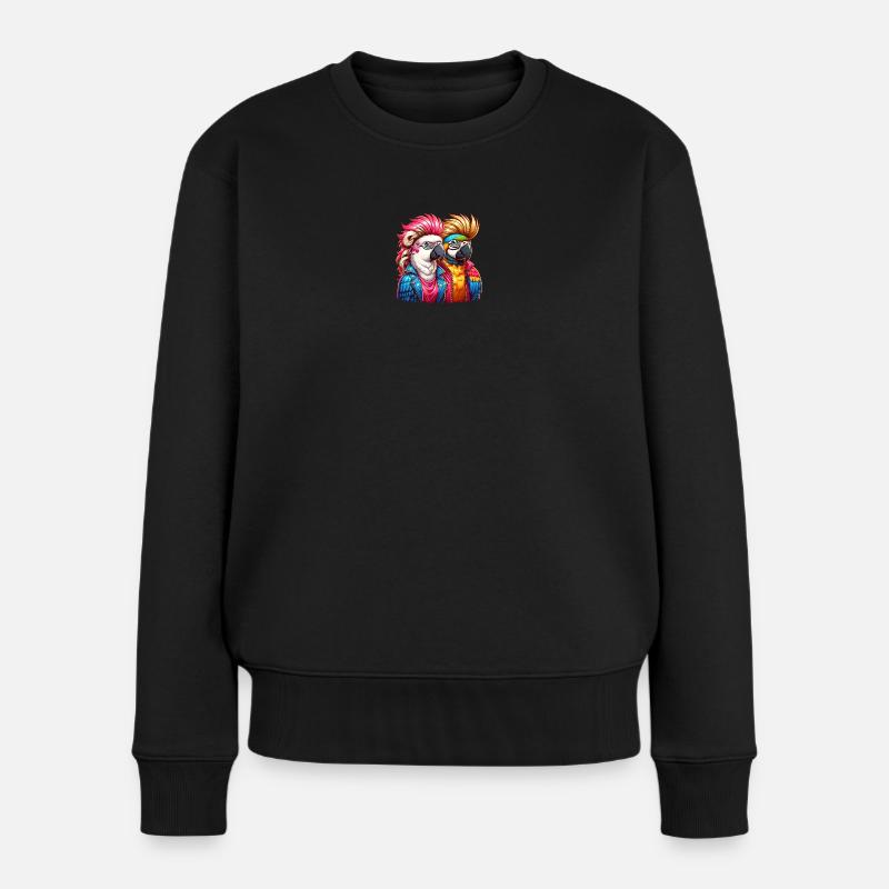 Perroquets illustrés colorés avec des coiffures punk - Pull Premium bio Femme - noir
