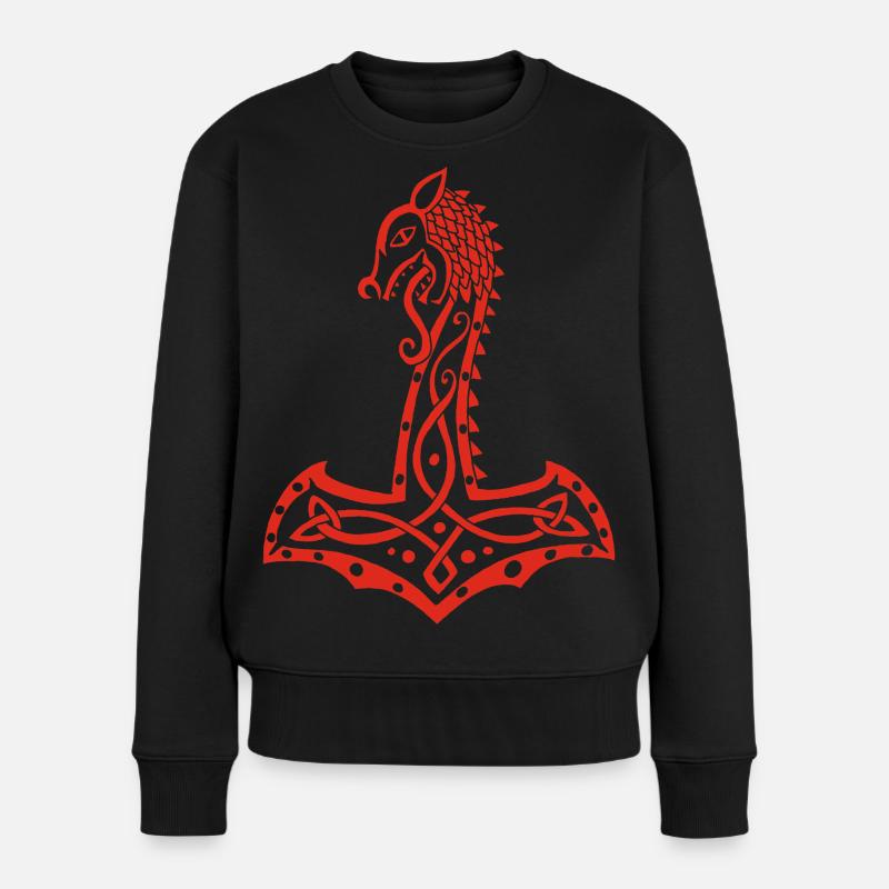Loup rouge et marteau de Thor - Pull Premium bio Femme - noir