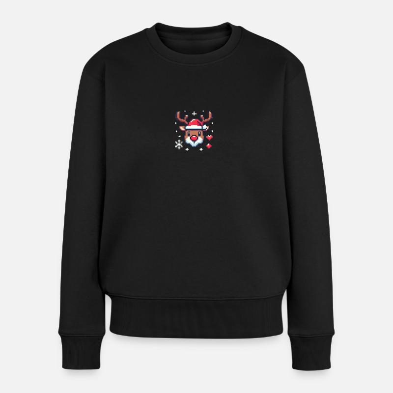 8 Bit Weihnachts Rentierkopf - Frauen Premium Bio Pullover - Schwarz
