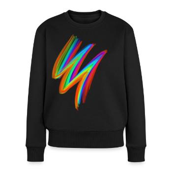 Coup de pinceau arc-en-ciel néon – Streetwear de festival - Pull Premium bio Femme - noir - Devant - Julia (174cm)
