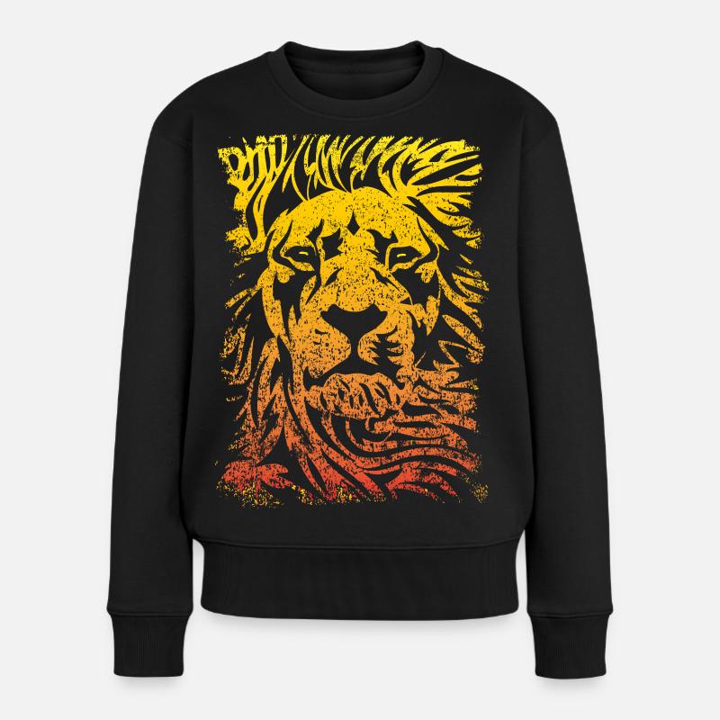 Sternzeichen Löwe - Oranger Löwen Kopf - Frauen Premium Bio Pullover - Schwarz