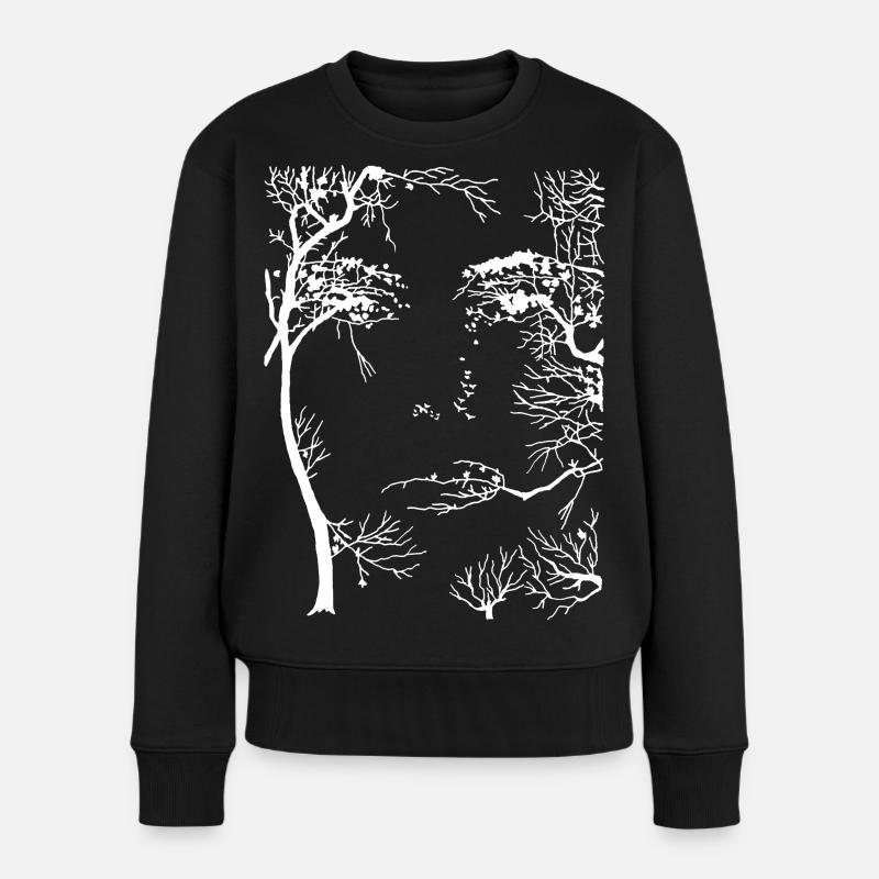 Gesicht des Waldes (weiß) - Frauen Premium Bio Pullover - Schwarz