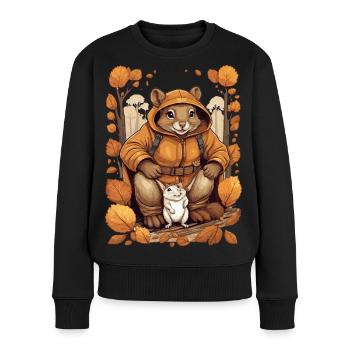 Süßes Eichhörnchen mit Maus - Frauen Premium Bio Pullover - Schwarz - Vorne - Julia (174cm)