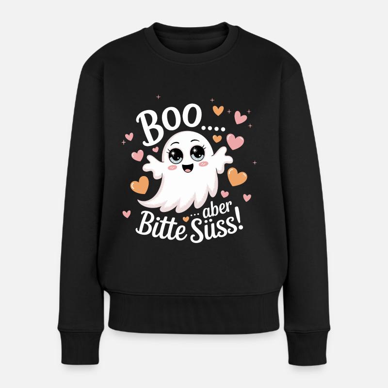 Halloween süßer Geist Boo Design - Frauen Premium Bio Pullover - Schwarz