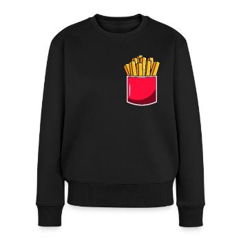 Pocket Fries - Brusttasche Pommes Frites - Frauen Premium Bio Pullover - Schwarz - Vorne - Julia (174cm)