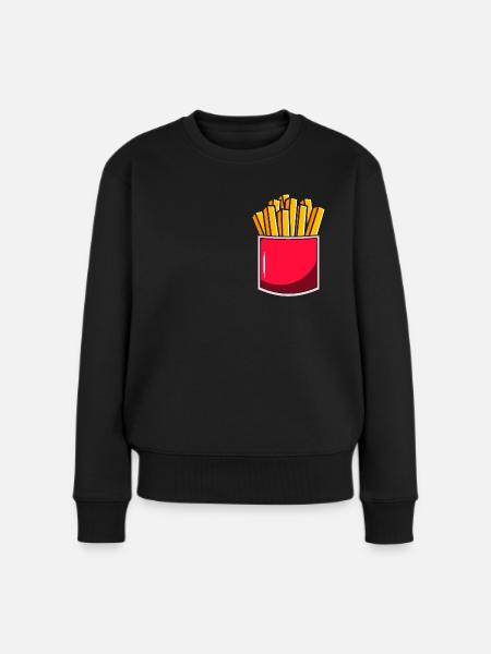 Pocket Fries - Brusttasche Pommes Frites - Frauen Premium Bio Pullover - Schwarz