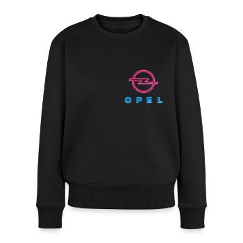 Opel Retro Neon Chest Logo In Blue And Pink - Women's Premium Organic Jumper - black - Front - Julia (174cm)