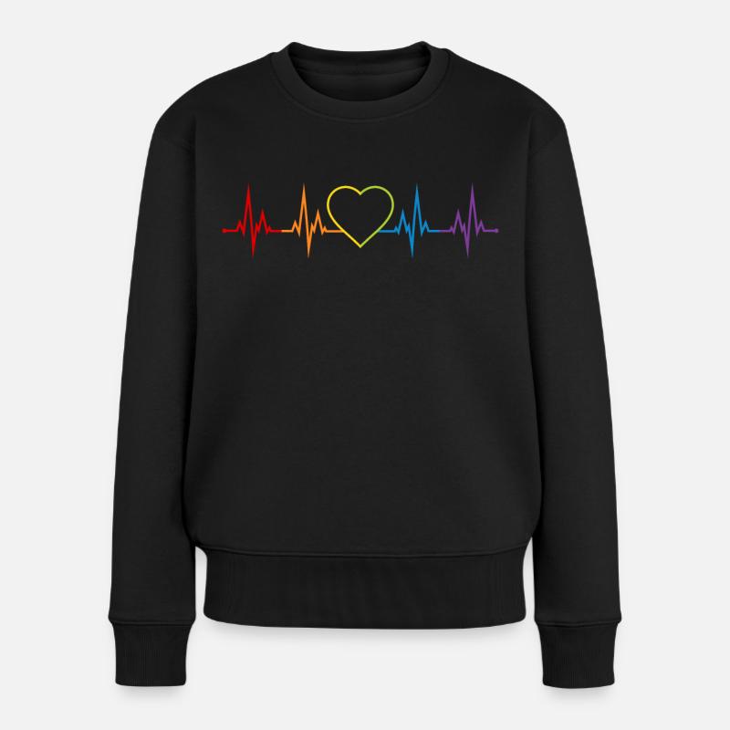Herzschlag Herz Regenbogen LGBT CSD Liebe bunt - Frauen Premium Bio Pullover - Schwarz
