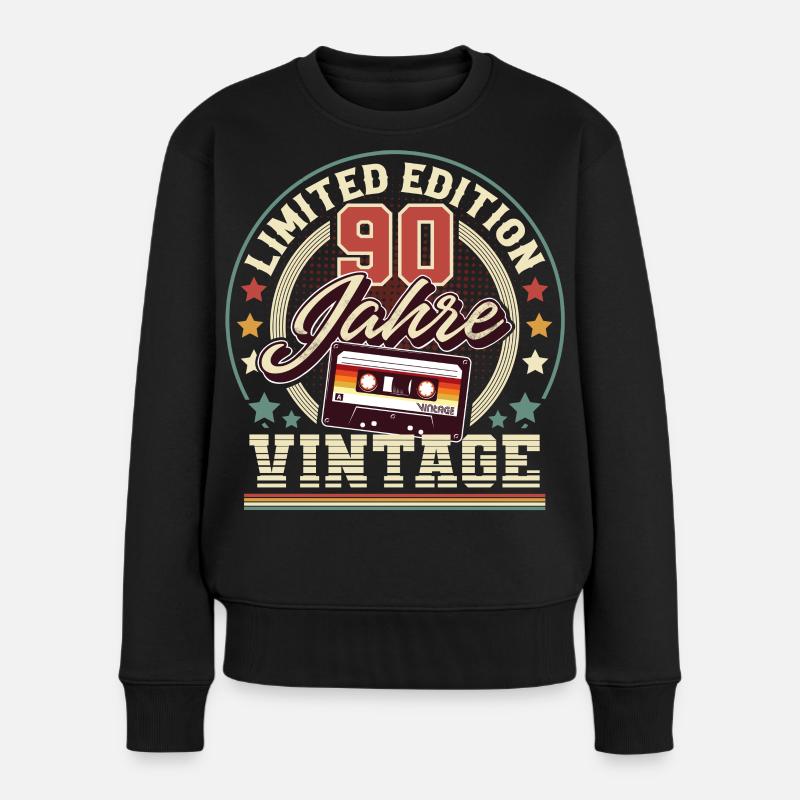 90. Geburtstag Vintage Audiokassette 90 Jahre - Frauen Premium Bio Pullover - Schwarz