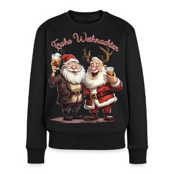 Weihnachtsmann Frohe Weihnachten Geschenk Rentier - Frauen Premium Bio Pullover - Schwarz - Vorne - Julia (174cm)