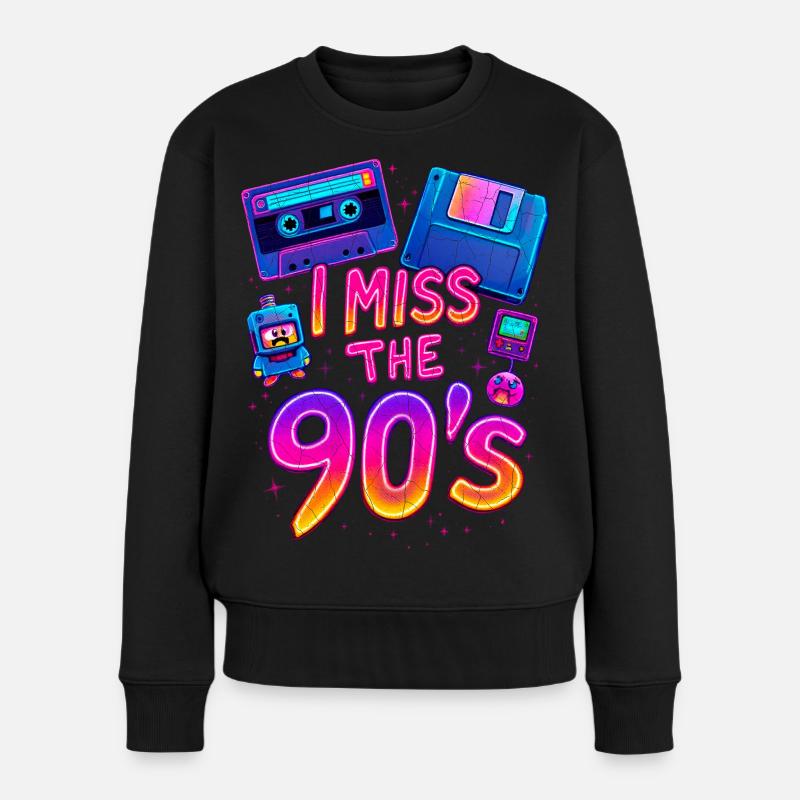 Ich vermisse die 90er – Neon-Retro-Nostalgie - Frauen Premium Bio Pullover - Schwarz