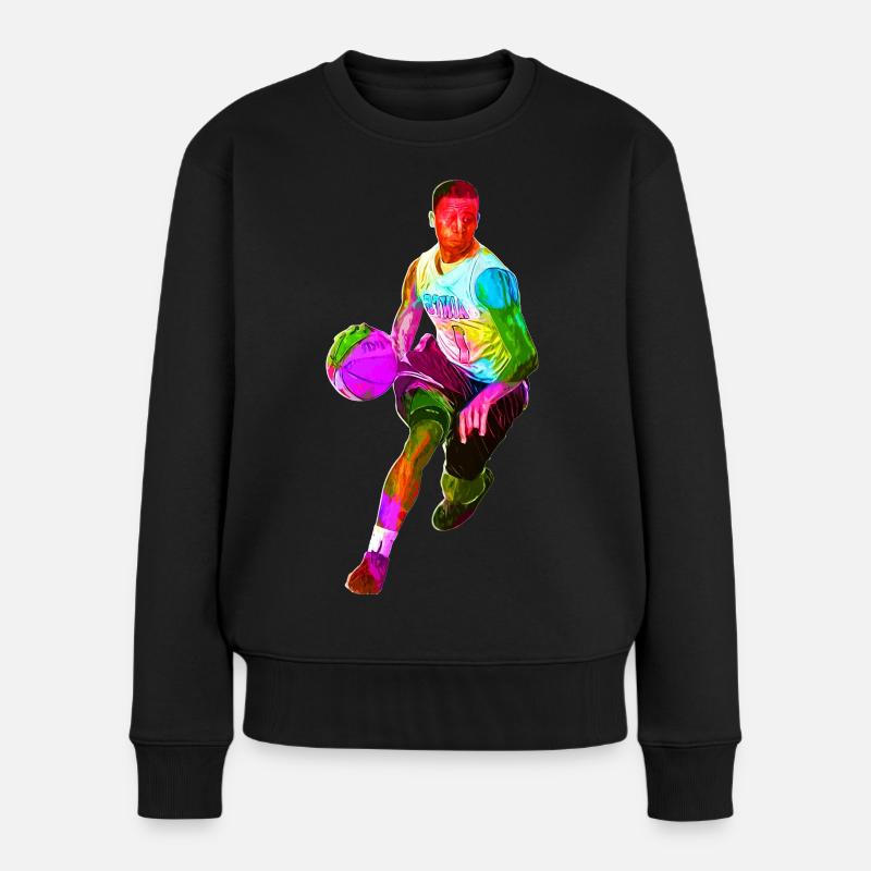 Bunter Basketballer - Frauen Premium Bio Pullover - Schwarz