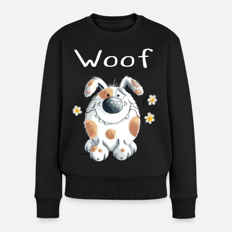 Woof Hund mit Gänseblümchen - Dog - Comic - Frauen Premium Bio Pullover - Schwarz