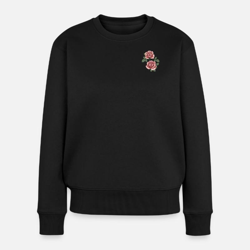 Roses Vintage Rouge sur Feuillage - Pull Premium bio Femme - noir