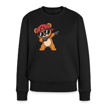 Dabbing Bär mit Cap – Cooles Kinder Motiv - Frauen Premium Bio Pullover - Schwarz - Vorne - Julia (174cm)