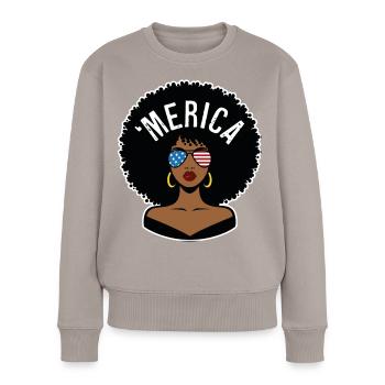 "merica Afro - Frauen Premium Bio Pullover - Taupe - Vorne - Julia (174cm)