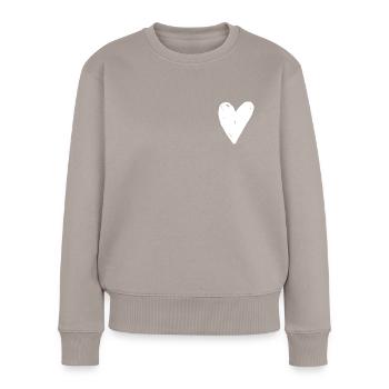 Coeur blanc - Pull Premium bio Femme - taupe - Devant - Julia (174cm)