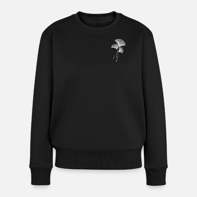 Minimalist Ginkgo Leaf Botanical Design - Women's Premium Organic Jumper - black