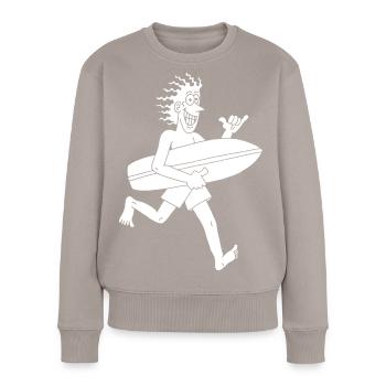 Ungeduldiger Surfer (weiß) - Frauen Premium Bio Pullover - Taupe - Vorne - Julia (174cm)