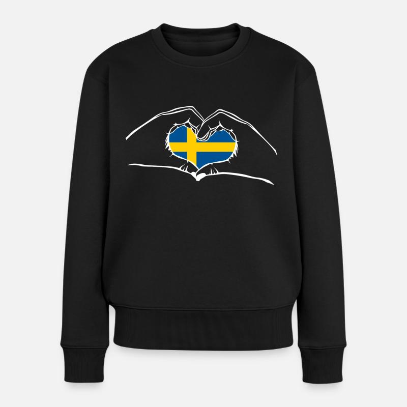 Ich liebe Schweden - Herz Hände - Frauen Premium Bio Pullover - Schwarz