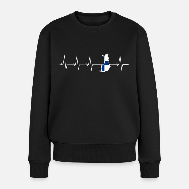 Ich liebe Finnland - Herzschlag - Frauen Premium Bio Pullover - Schwarz