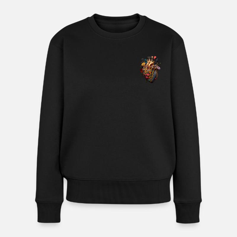 Herzblume | Herz Design | Herz aus Blumen | Blumen - Frauen Premium Bio Pullover - Schwarz