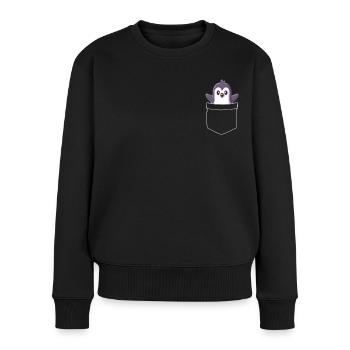Süßes Baby Pinguin in der Tasche - Frauen Premium Bio Pullover - Schwarz - Vorne - Julia (174cm)