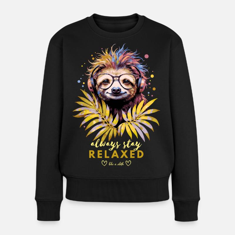 Buntes Faultier – Always Stay Relaxed - Frauen Premium Bio Pullover - Schwarz