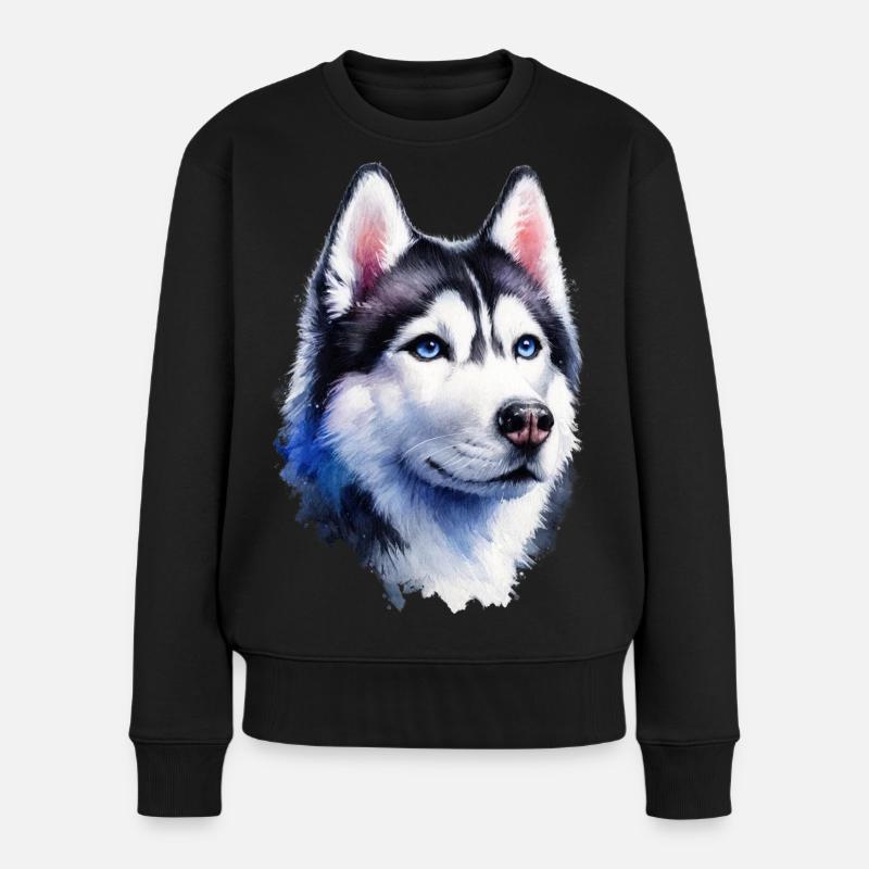 Portrait de husky majestueux - Pull Premium bio Femme - noir