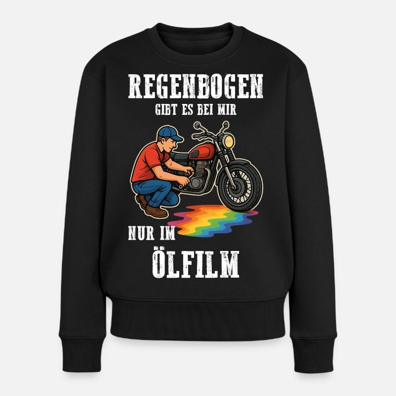 Regenbogen gibt es bei mir nur im Ölfilm Motorrad - Frauen Premium Bio Pullover - Schwarz