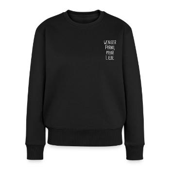 weniger Porno, mehr Liebe. - zurück zur Liebe - Frauen Premium Bio Pullover - Schwarz - Vorne - Julia (174cm)