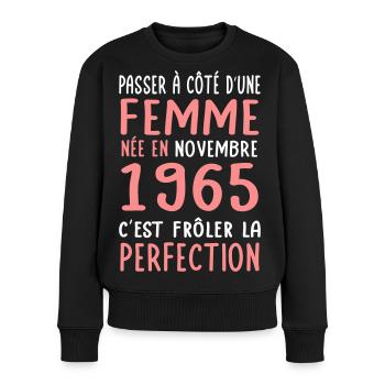 Anniversaire 60 ans - Née en Novembre 1965 - Pull Premium bio Femme - noir - Devant - Julia (174cm)
