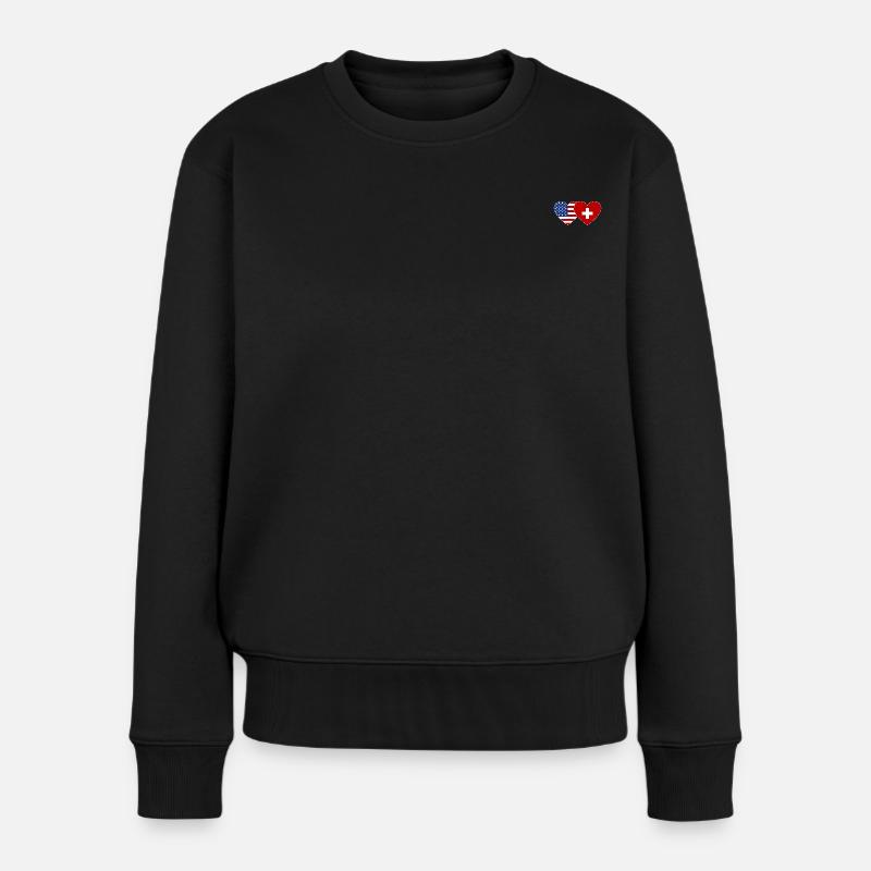 USA Schweiz Flagge Herz - Frauen Premium Bio Pullover - Schwarz