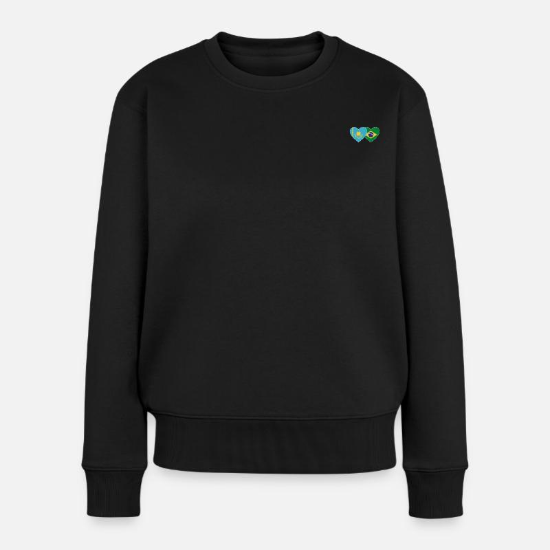 Kazakhstan Brésil Drapeau Coeur - Pull Premium bio Femme - noir