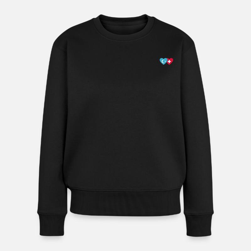 Uiguren Schweiz Flagge Herz - Frauen Premium Bio Pullover - Schwarz